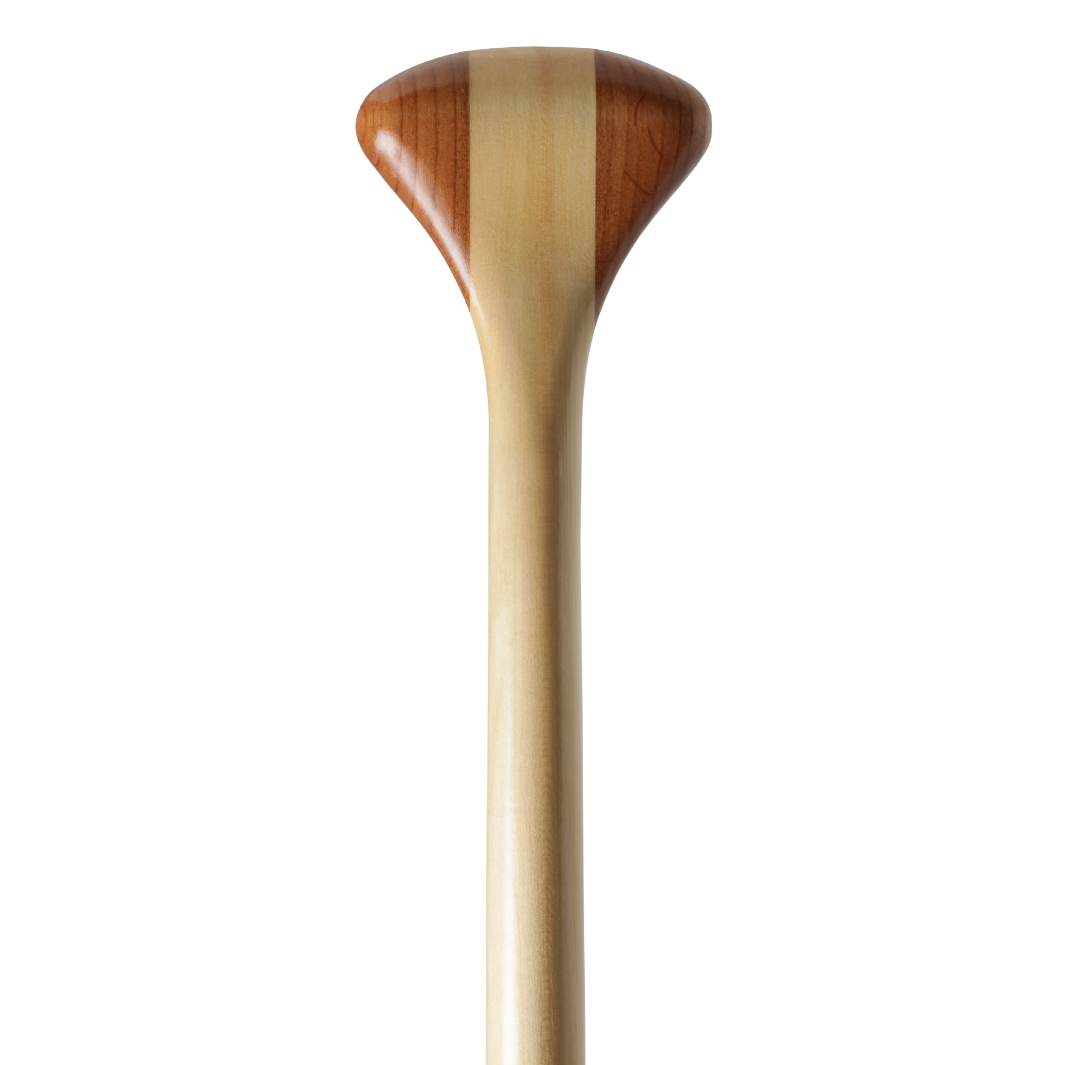 Beavertail wooden canoe paddle grip from the front