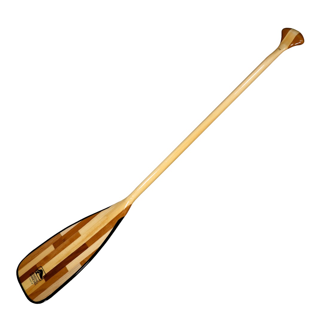 Catalyst 11 wooden canoe paddle full paddle blade to grip positioned to show 11 degree bend