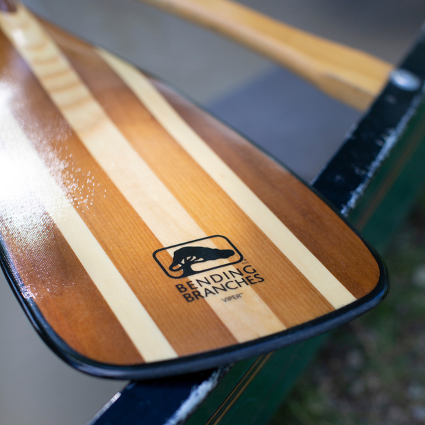 Viper wooden canoe paddle up close of the blade
